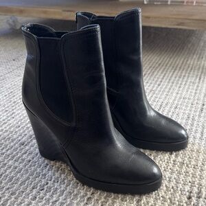 Michael Kors Black Leather Wedge Ankle Boots